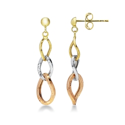 Pendientes en oro amarillo, blanco y rosa de 18k diamantados