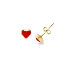 Pendientes en Oro Amarillo 18k con corazón rojo