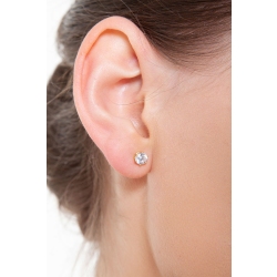 Boucles d'Oreilles Puces Solitaires en Or Jaune 18k et Zircons 2