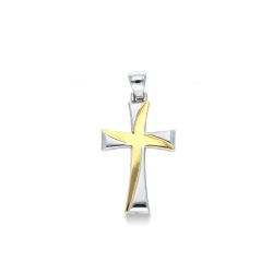 Pendentif Or Jaune et Blanc 18k en forme de croix