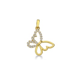 Butterfly pendant with zircons in 18k yellow gold