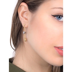 18k white and yellow gold drop earrings with diamond cut pendants  2