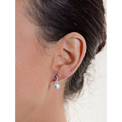 Boucles d’oreilles nœud en or blanc 18 carats avec perles et zircons 2