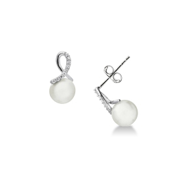 Boucles d’oreilles nœud en or blanc 18 carats avec perles et zircons