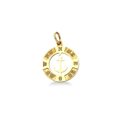 Colgante rosa de los vientos y ancla en oro amarillo de 18k