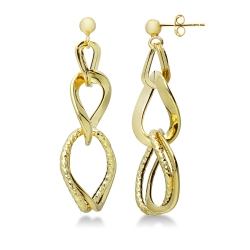 Pendientes de cadena en oro amarillo 18k, diamantados, colgantes e intrecciados