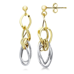 White and yellow gold 18k drop earrings with circle pendants 