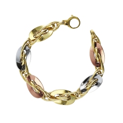Bracelet femme en or blanc, rose et jaune 18k, 20 cm