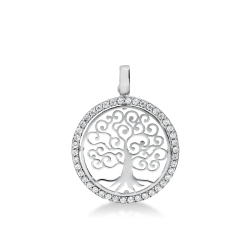 Pendentif Arbre de la Vie en Or Blanc 18k et Zircons