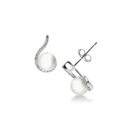 Pearl earrings in white gold 18k with zircons 