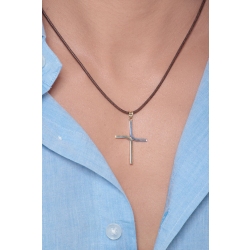 Pendentif Croix Stylisée en Or Blanc et Jaune 18k 2