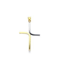 Minimal cross pendant in 18k white and yellow gold