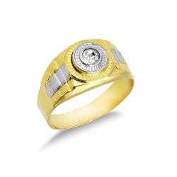 Anillo hombre Oro Amarillo y Blanco 18k circonita