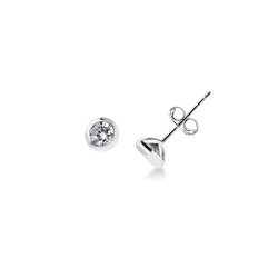 White gold 18k bezel stud earrings with zircon