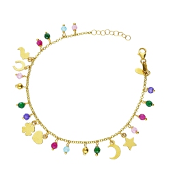 Pulsera con charms colorados de oro amarillo 18k