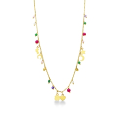 Collana in oro giallo 18k con charms e perline colorate.
