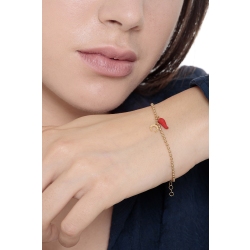 18K yellow gold bracelet with a red lucky horn and a horseshoe charm 2