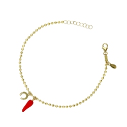 Bracciale in oro giallo 18k con cornetto rosso portafortuna e ferro di cavallo