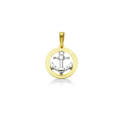 Pendentif or blanc et jaune 18k Rose des Vents et ancre