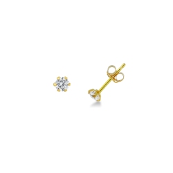 18k yellow gold zircon earrings, diameter 4,15 mm