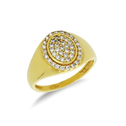 Anneau petit doigt en or jaune 18k pavé de zircons
