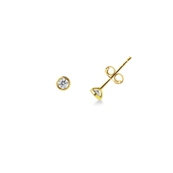 Yellow gold 18k round zircon earrings, 3,50 mm diameter 
