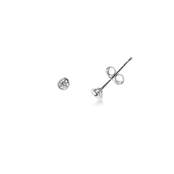 White gold 18k round zircon earrings, 3,40 mm diameter 