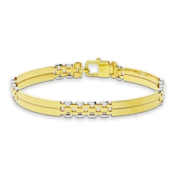 Bracelet en or jaune et blanc avec mailles et plaquettes polies