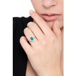 Halo ring white gold 18k with diamonds and emerald 2