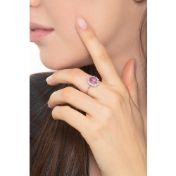 Anello contorno con zaffiro rosa centrale e diamanti in oro bianco 18k  2