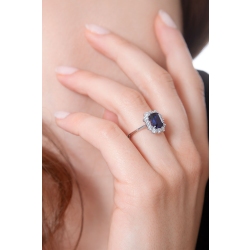 Weißgold Saphir blau Ring Halo mit Diamanten 2