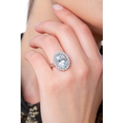 Aquamarin Halo Ring mit Diamanten aus Weißgold 750 2