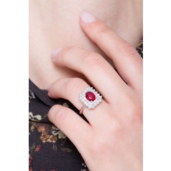 White gold 18k halo ring with diamonds and central ruby  2
