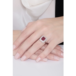 Diamond double halo ring with central ruby white gold 18k 2