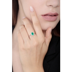 ANELLO CONTORNO CON 10BRILLANTI E SMERALDO OVALE MM6X5 2