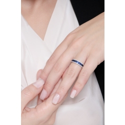 Weißgold 750 halb Memoire Ring mit blauen Saphiren und Diamanten  2