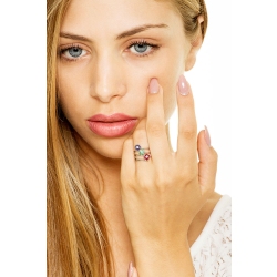 Triple band ring in white gold with diamonds, emeralds, rubies and blue sapphires  2