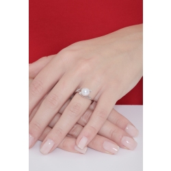 White gold 18k crossover ring with pearl and diamonds  2
