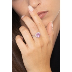 Heart-cut pink sapphire engagement ring with diamonds in 18kt white gold 2
