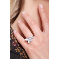 Bague ouverte Fleur en or blanc 18k avec pétale en diamants 2