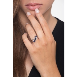 Bague Vagues en Or Blanc 18 Carats avec Saphirs Bleus et Diamants 2