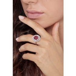 Double diamond halo ring with central ruby in white gold 18k 2