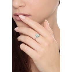 White gold 18k ring with diamonds and halo emeralds  2