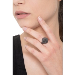 Bague chevalière en or rose 18k pavé de diamants noirs 2