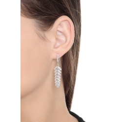18k white gold drop earrings feather shaped with white and brown diamonds  2