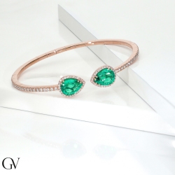 Bracelet in rose gold with 2 emeralds and diamonds  2