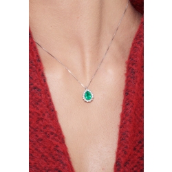 Necklace with pendant, pear cut emerald and diamonds 2