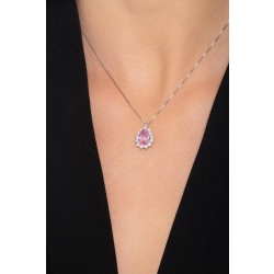 Necklace with pendant, pear shaped pink sapphire and diamonds 2