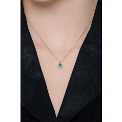 Necklace with pendant, oval cut emerald and diamonds 2