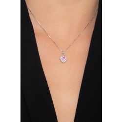 Collier en Or Blanc 18k avec Pendentif Cœur, Saphir Rose et Diamants 2